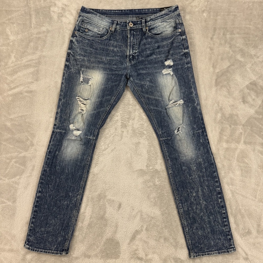 Buffalo David Bitton Mens 34x32 Evan X Slim Stretch Acid Wash Distressed Grunge